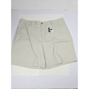 LL Bean Shorts Mens 42 Khaki Wrinkle Free‎ Cotton Chino Flat Front Dress New